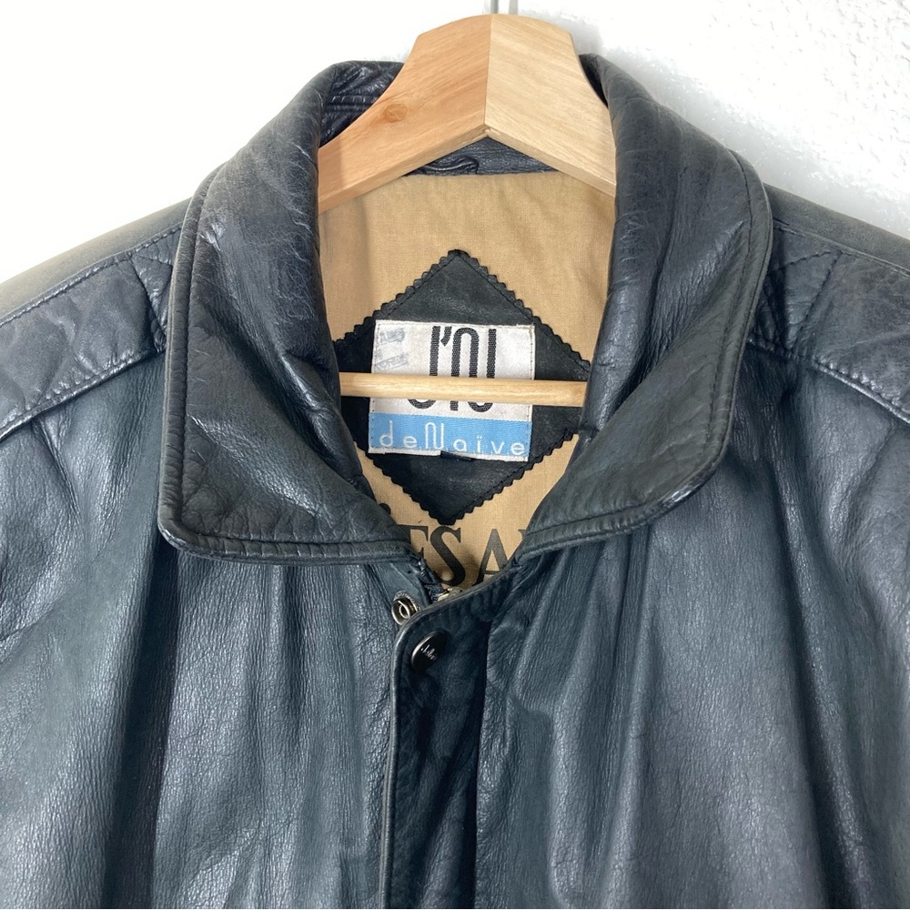 Vintage 80s The Naive Aviator Genuine Leather Jacket Mens Large Black Flight - Picture 7 of 15